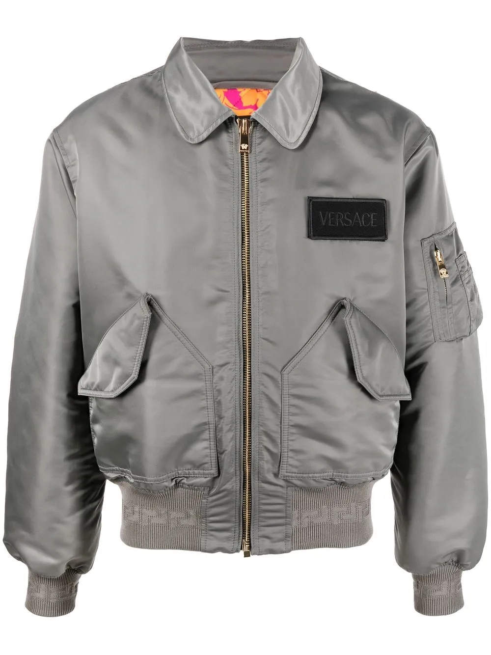 

Versace logo-patch bomber jacket - Grey