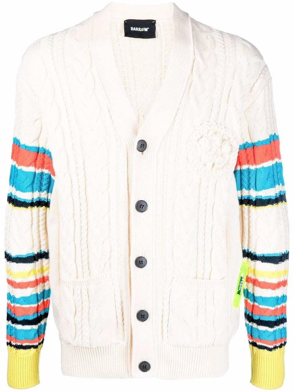 Shop Barrow Striped Cable-knit Cardigan In Neutrals