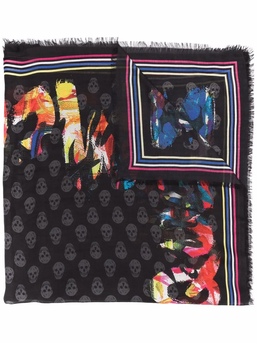 

Alexander McQueen skull-print frayed-edge scarf - Black