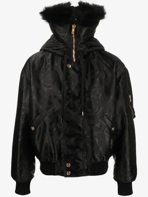 Versace baroque-print shearling-lined jacket