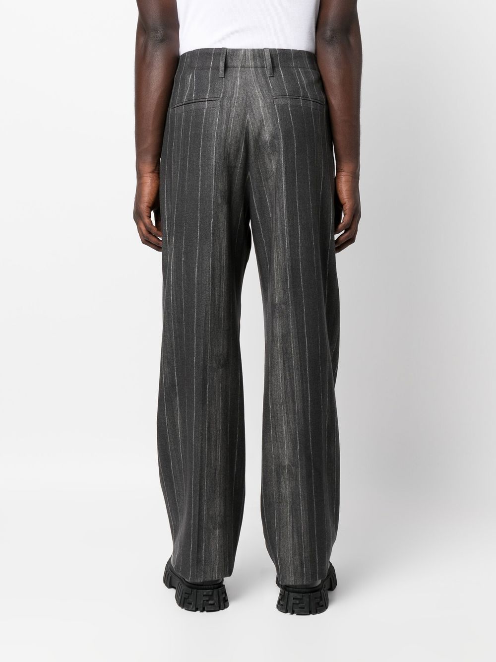 Shop Versace Striped Tailored Trousers In Grey