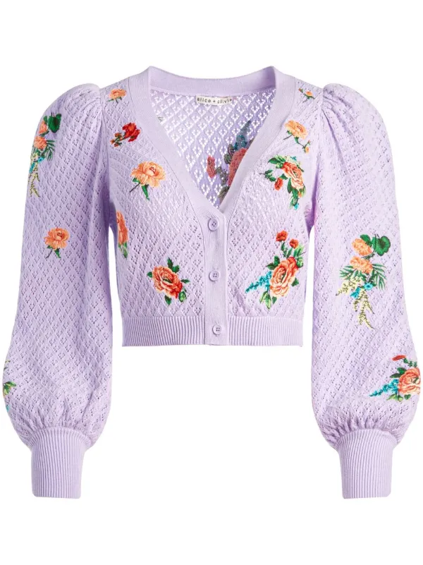 Alice+Olivia Morita Floral puff-sleeve 