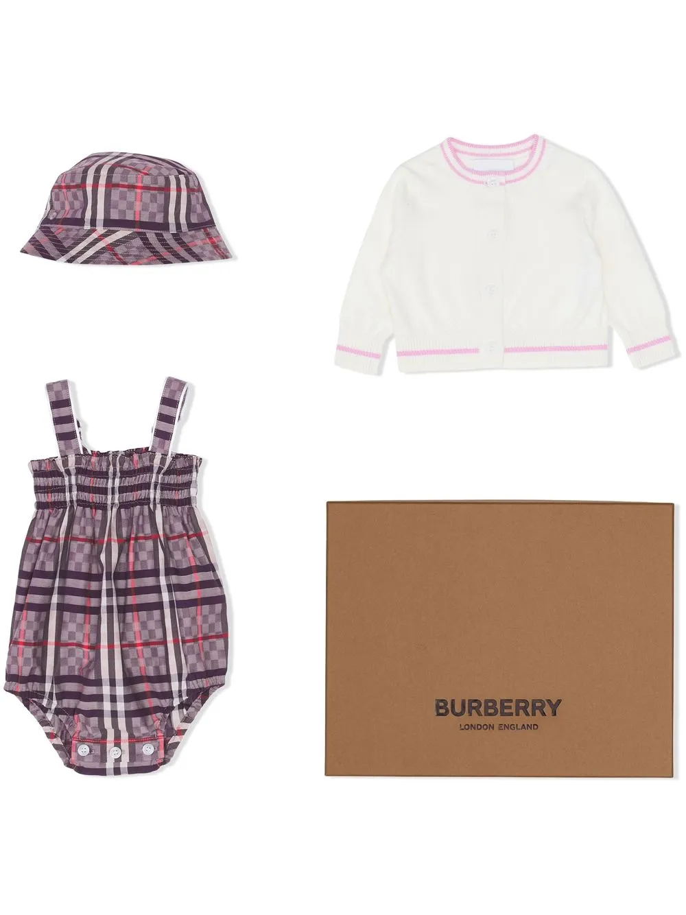 

Burberry Kids set de regalo para bebé de tres piezas - Rosado