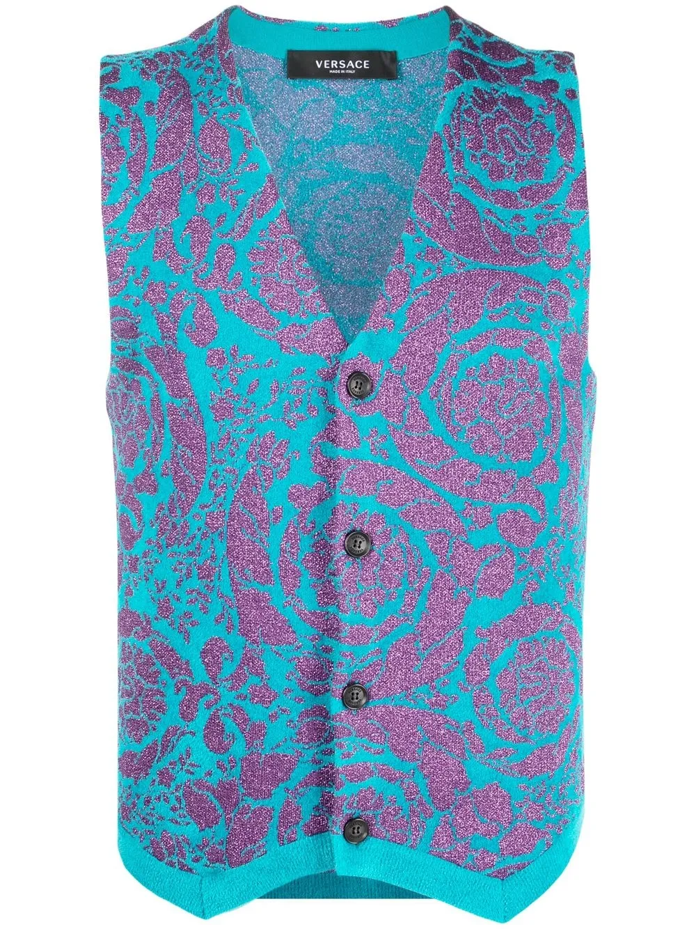 

Versace chaleco tejido con hilo metalizado - Azul