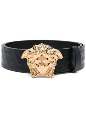 Versace Men's Black Leather Large Silver Medusa Buckle Belt 42 105 Large