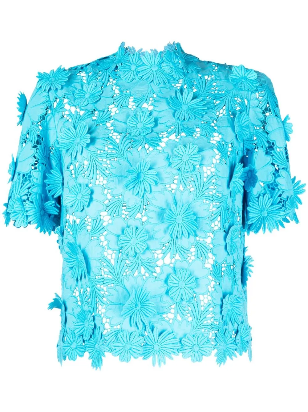 

Oscar de la Renta floral-lace short-sleeved blouse - Blue