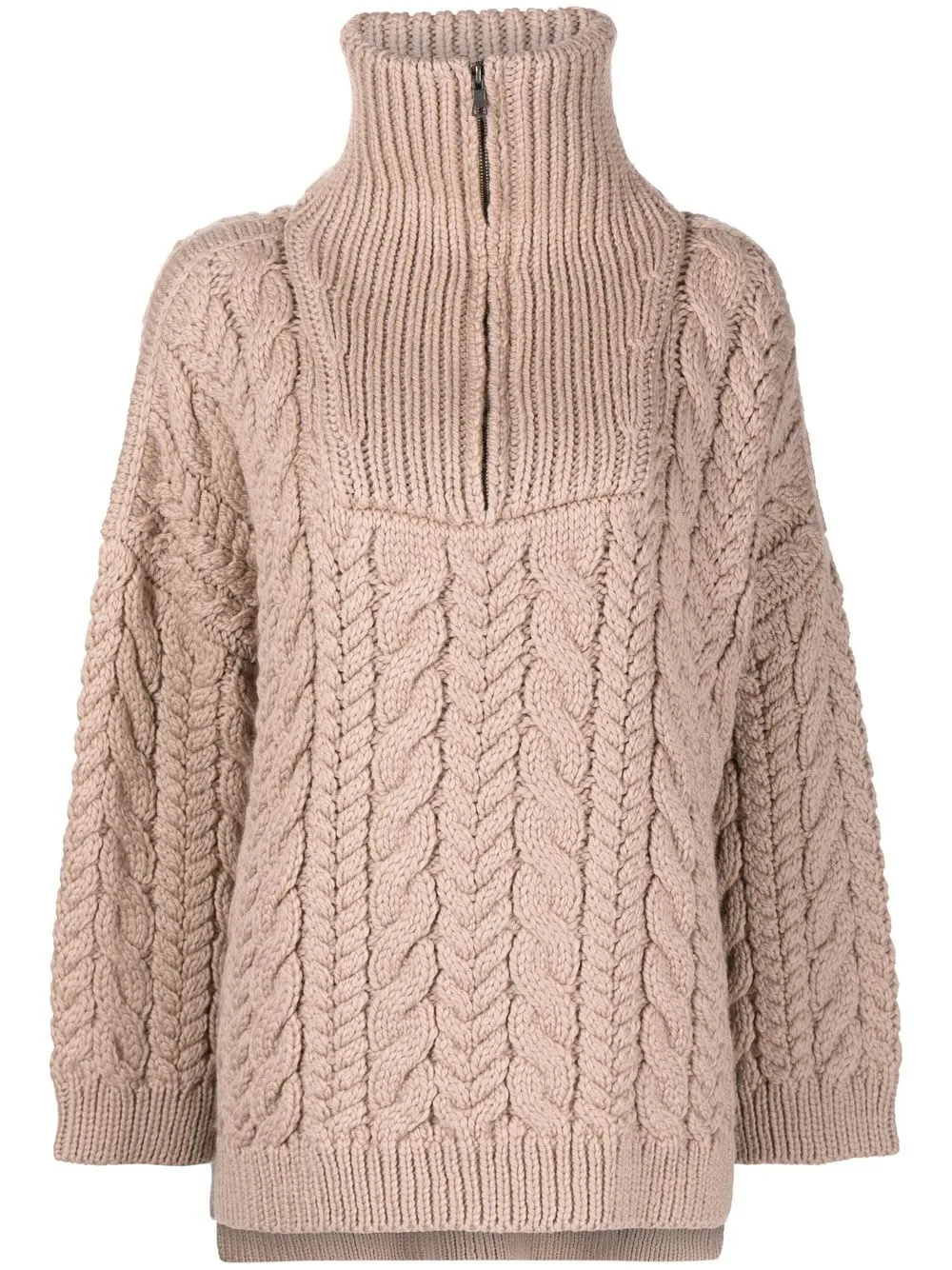 cable-knit zip-up wool jumper