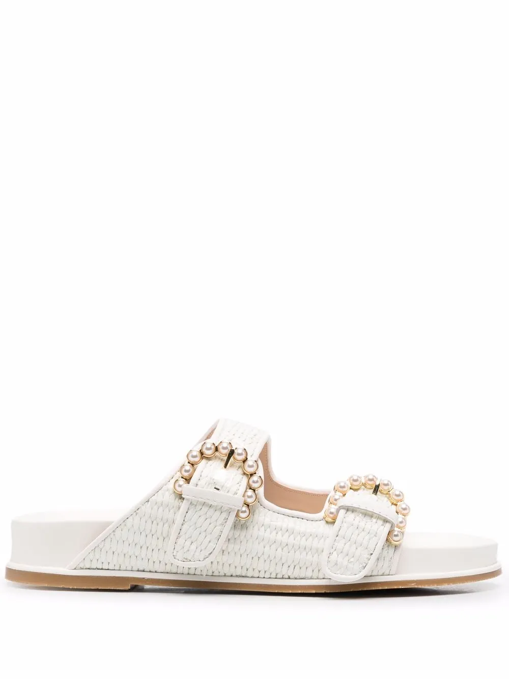 

Stuart Weitzman sandalias con detalle de perlas en las hebillas - Blanco