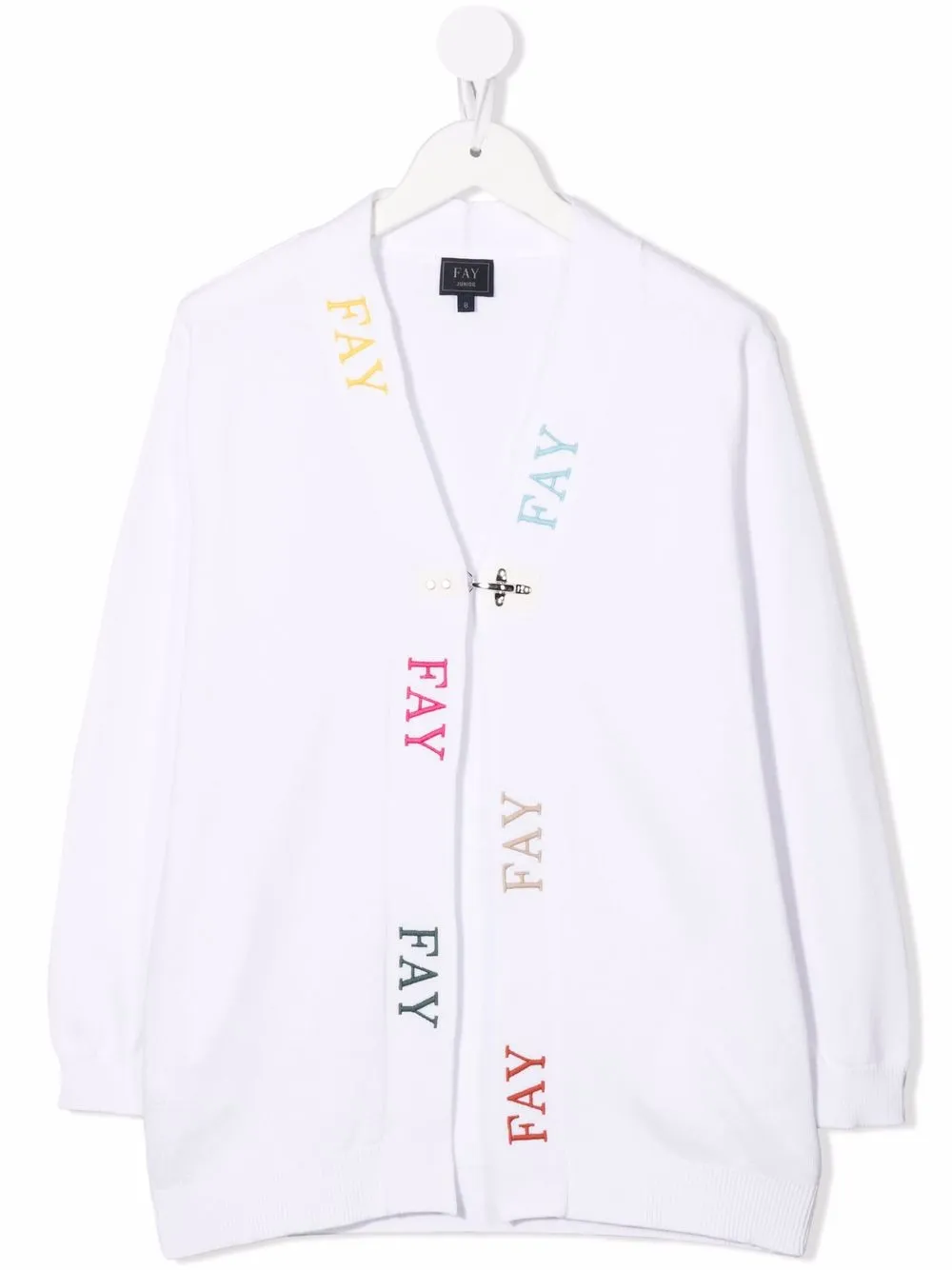 

Fay Kids embroidered-logo knitted cardigan - White