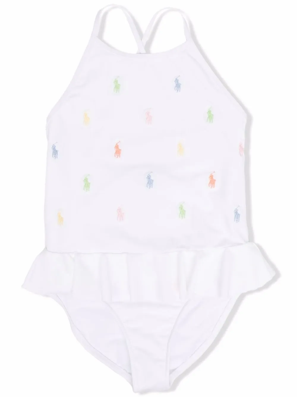 

Ralph Lauren Kids polo-embroidered peplum swimsuit - White