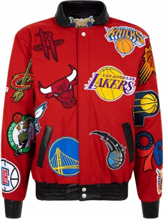 Jeff Hamilton NBA Collage Wool Bomber Jacket Red FARFETCH IE