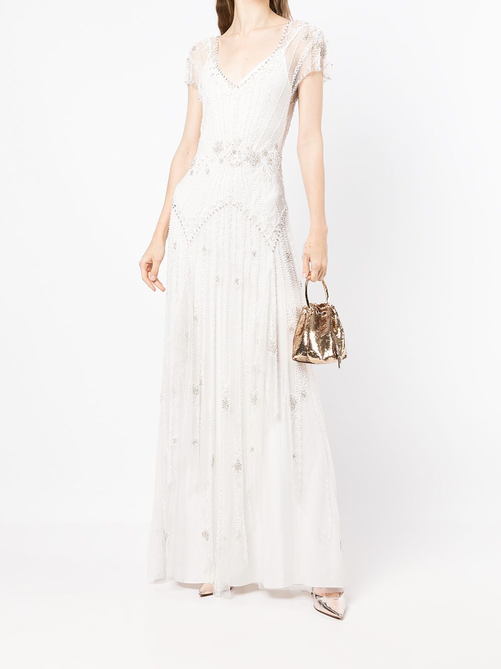 Shop Jenny Packham Kenzy Crystal-embellished Gown In Weiss