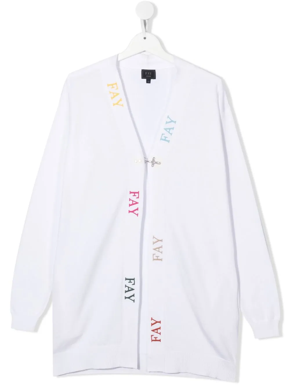 

Fay Kids TEEN embroidered-logo knitted cardigan - White