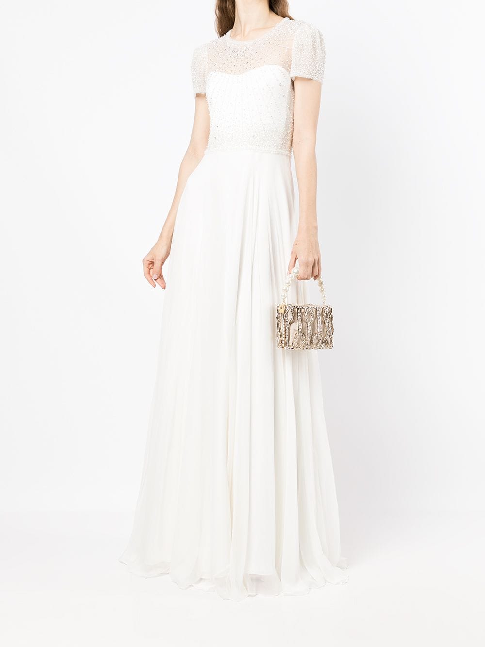 jenny packham sequin-embellished silk gown - white