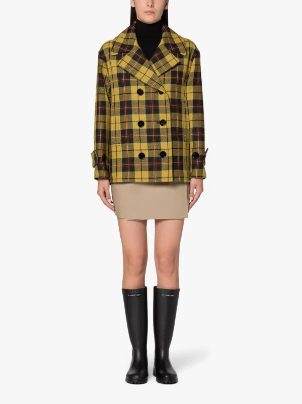 FIONA Yellow Tartan Wool & Silk Pea Coat