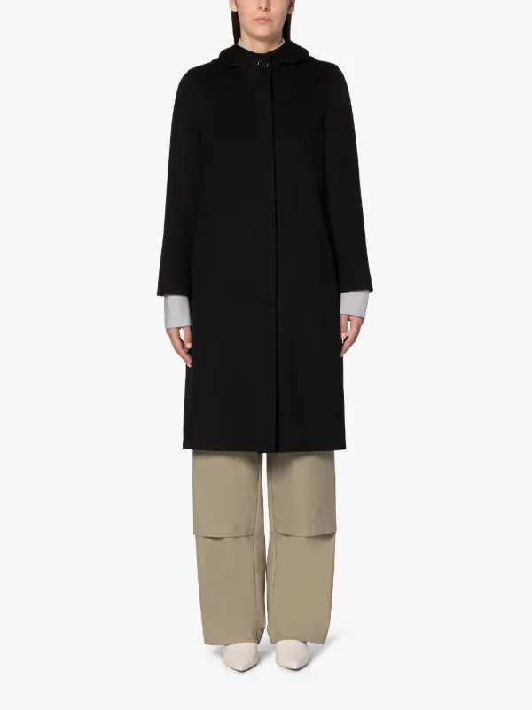INNES Black Storm System Wool Hooded Coat