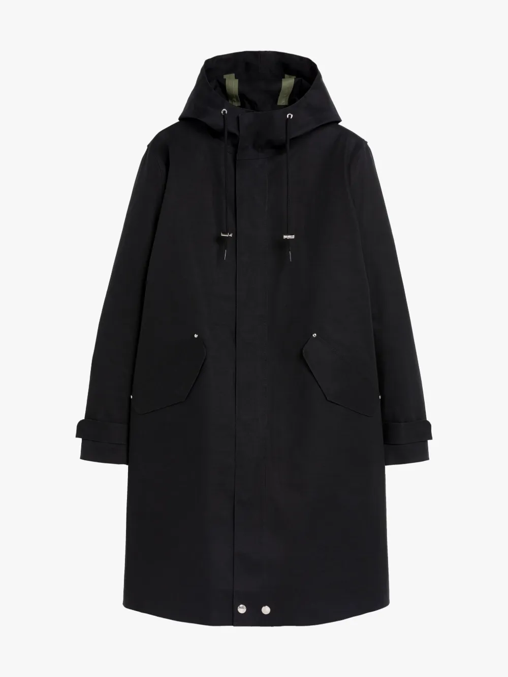 GRANISH Black Bonded Cotton Hooded Coat Mackintosh