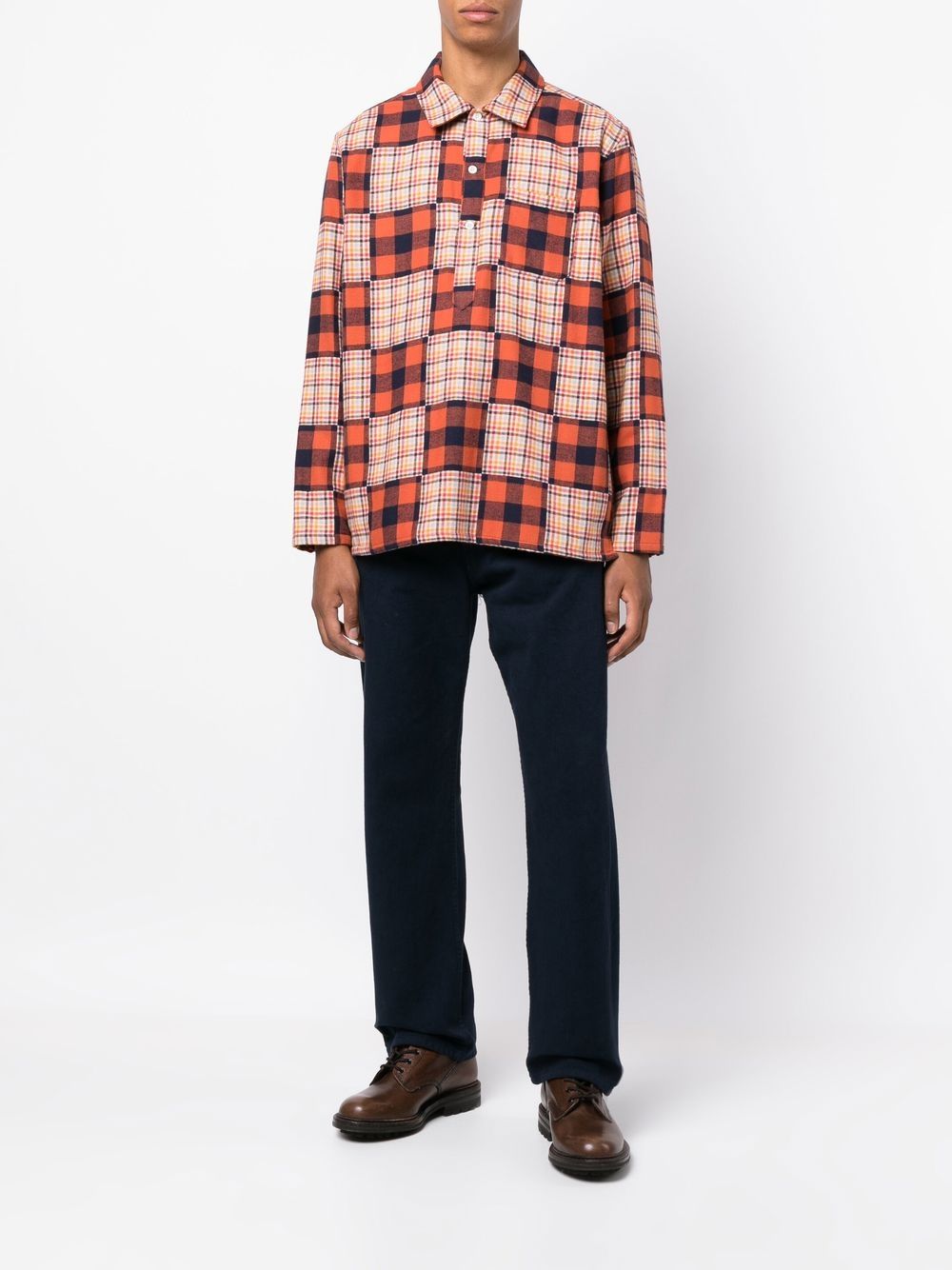 Shop Mackintosh Jaffa Bonded-cotton Checked Shirt In Orange