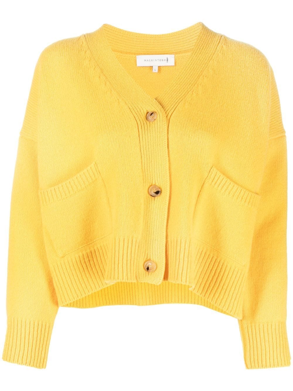 Mackintosh Kelle V-neck Wool Cardigan In Yellow