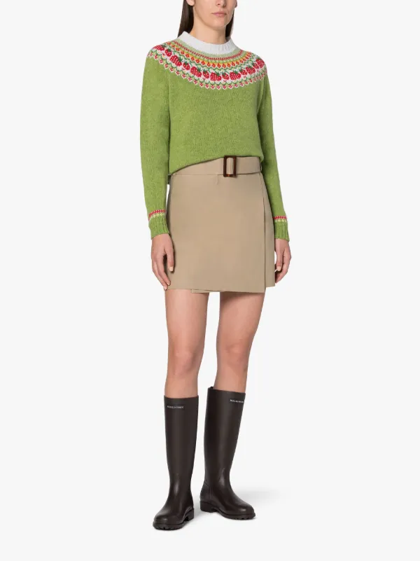 KELSI Green Wool Fair Isle Crewnek Sweater