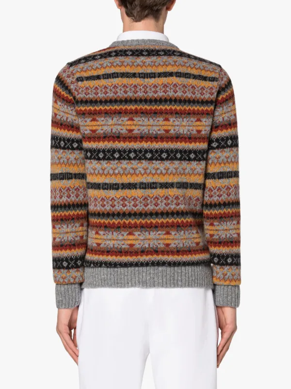 IMPULSE Medium Grey Wool Fair Isle Crewneck Sweater