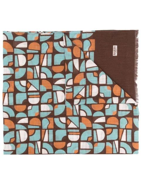 Barba geometric-print fringed scarf