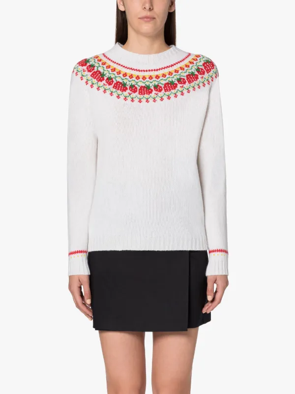 KELSI Ice White Wool Fair Isle Crewnek Sweater