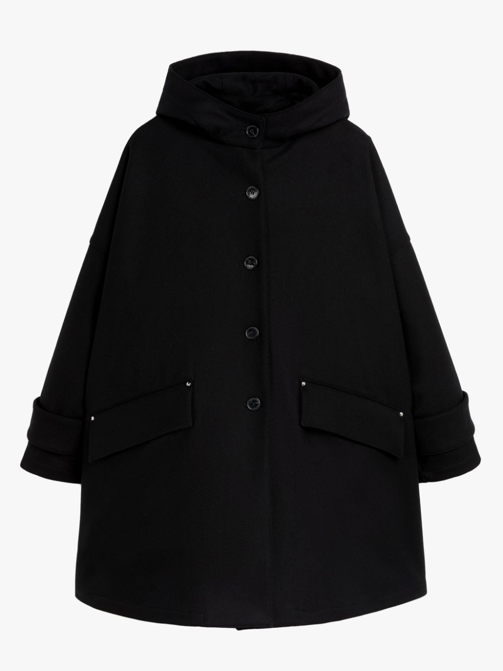 HUMBIE HOOD Black Wool Overcoat | Mackintosh