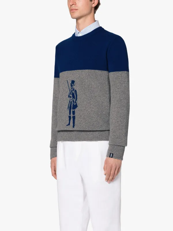 DANDY Blue & Grey Merino Wool & Cashmere Crewneck Sweater