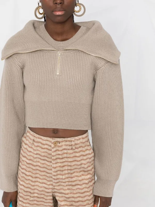 jacquemus ジャックムス　La Maille Risoul ハーフジップ Jacquemus La Maille Risoul Wool Jumper | Neutrals | FARFETCH