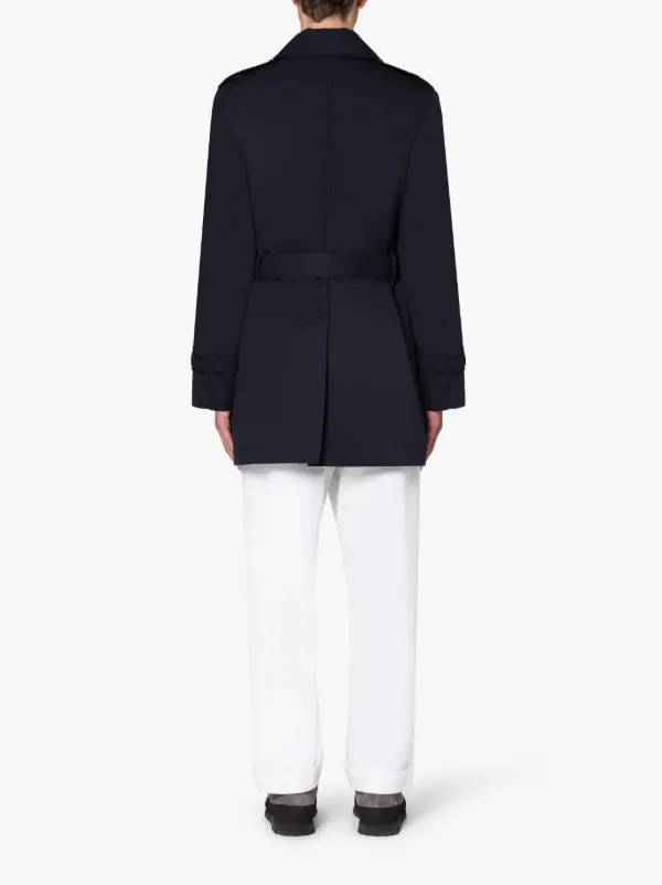 ST JOHN Navy Gabardine Cotton Short Trench Coat