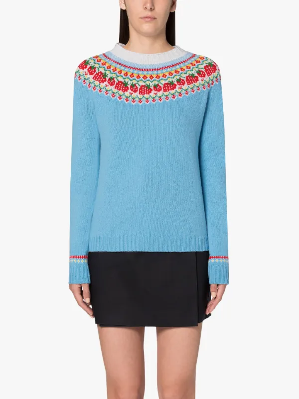 KELSI Blue Wool Fair Isle Crewnek Sweater