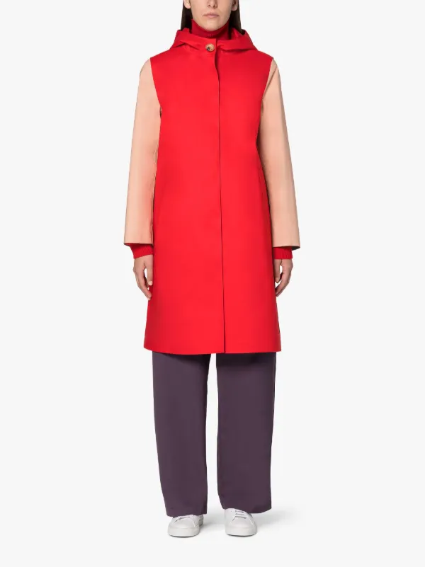 WATTEN Red Bonded Cotton Colour Block Hooded Coat