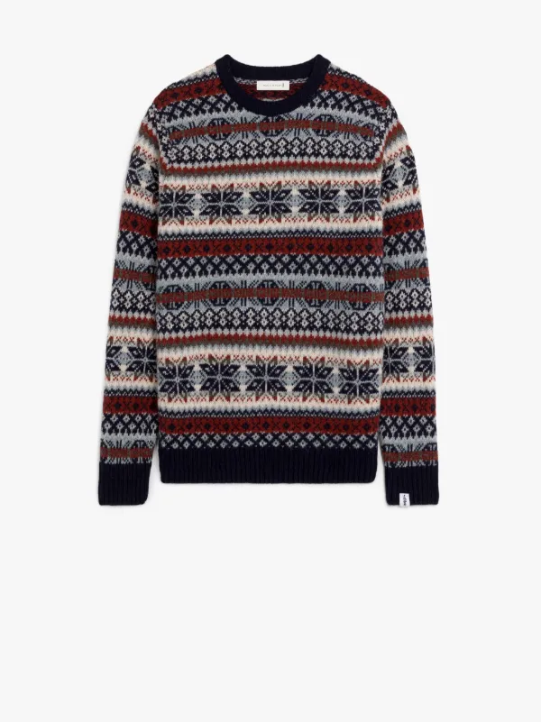 IMPULSE Navy Wool Fair Isle Crewneck Sweater