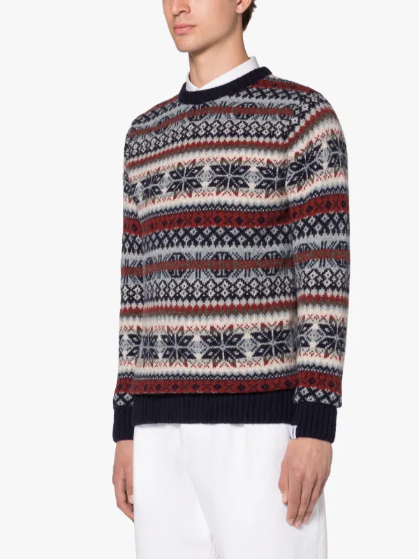IMPULSE Navy Wool Fair Isle Crewneck Sweater