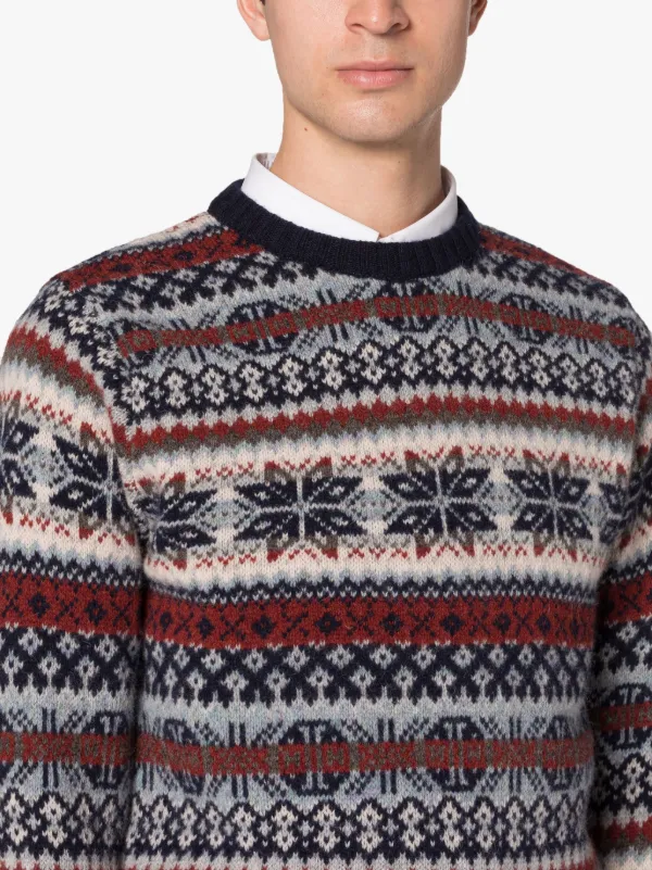 IMPULSE Navy Wool Fair Isle Crewneck Sweater