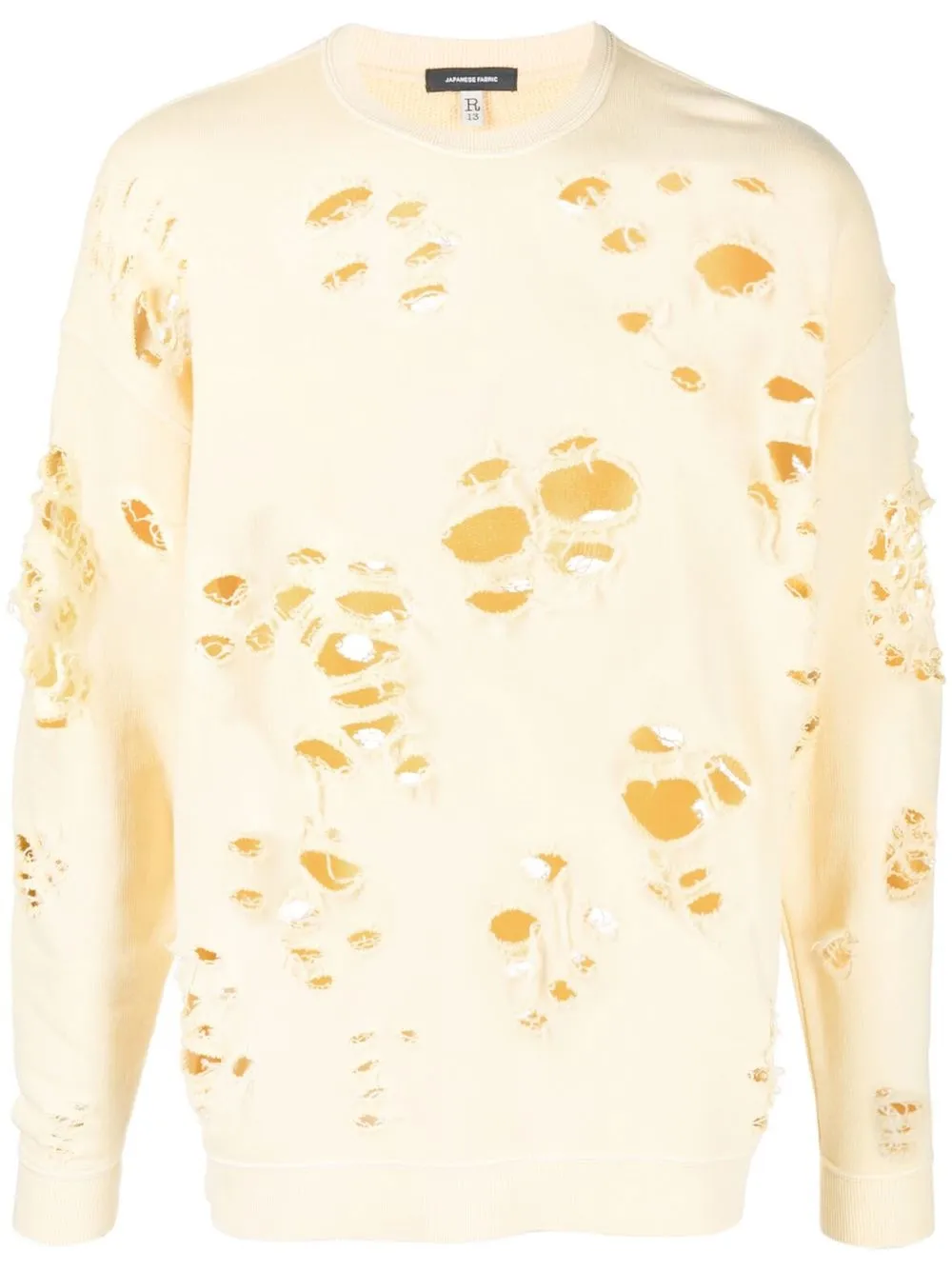 

R13 distressed-effect crew-neck sweatshirt - Yellow