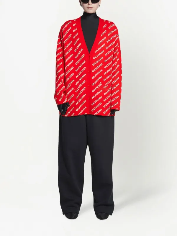 Balenciaga Mini All-Over Logo Cardigan - Red