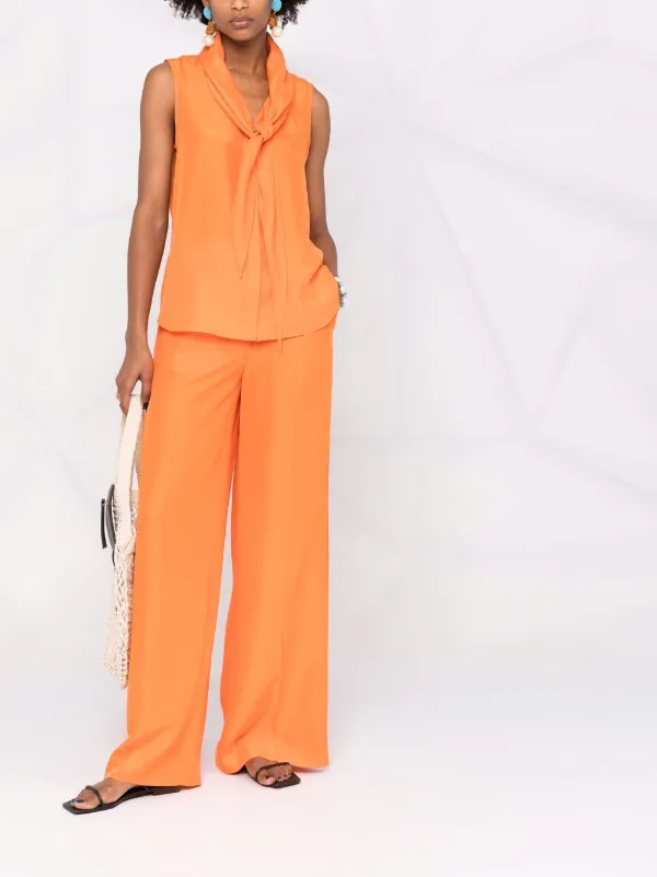 orange silk trousers