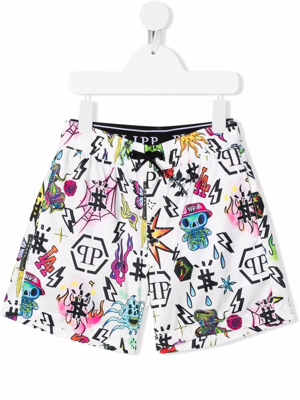 

Philipp Plein Junior traje de baño con estampado gráfico del logo - Blanco