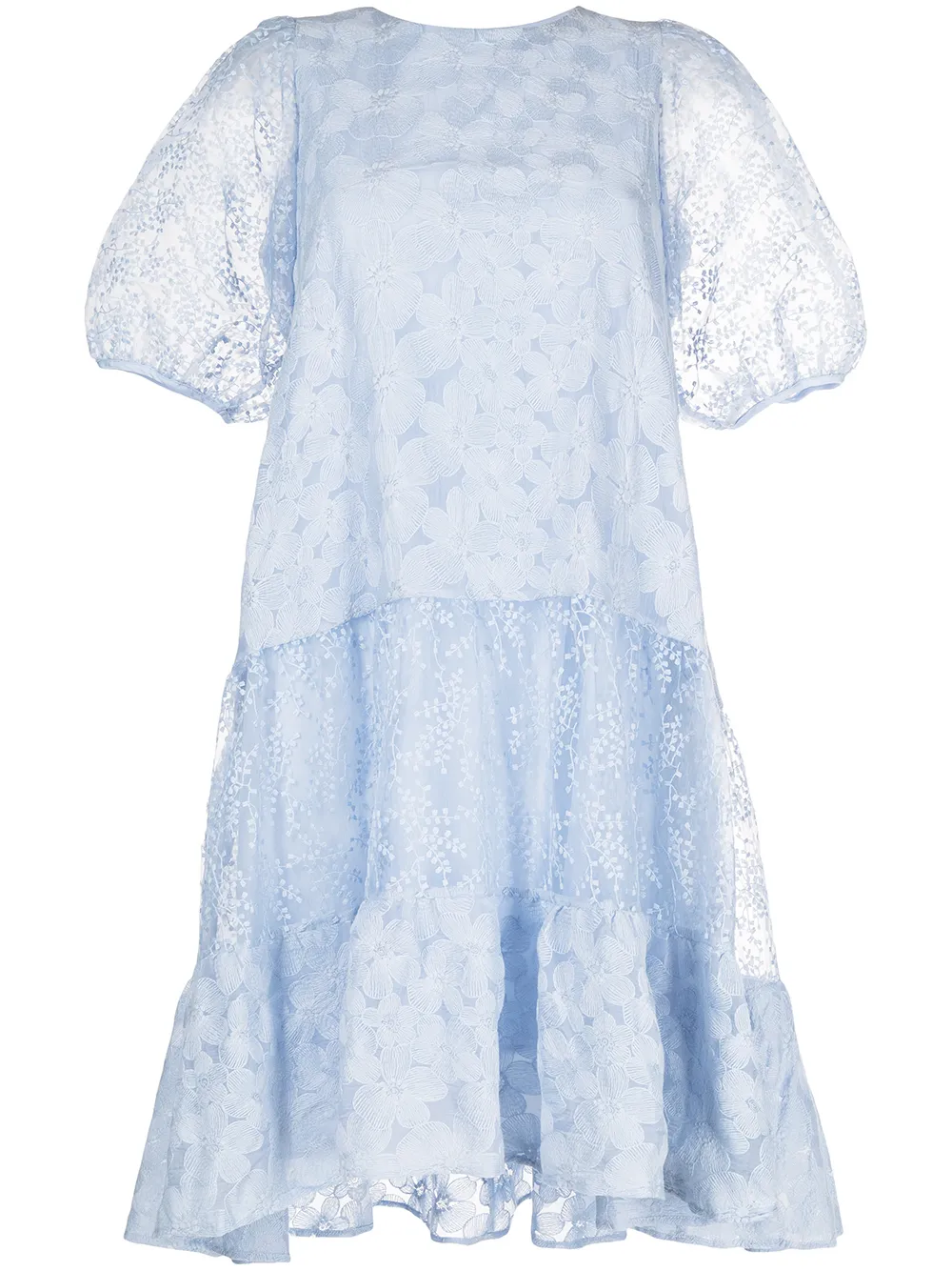 

b+ab puff sleeve organza dress - Blue