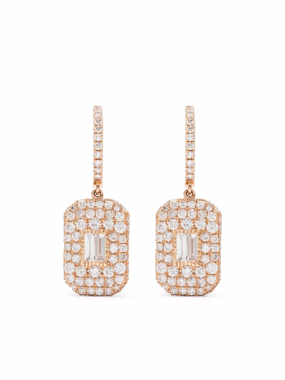 SHAY 18kt rose gold diamond pave baguette drop earrings