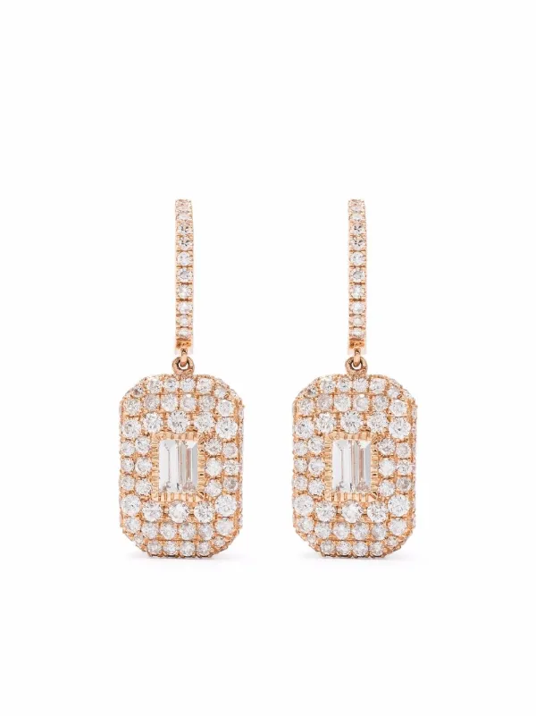 Shay 18kt Rose Gold Diamond Pave Baguette Drop Earrings in Pink