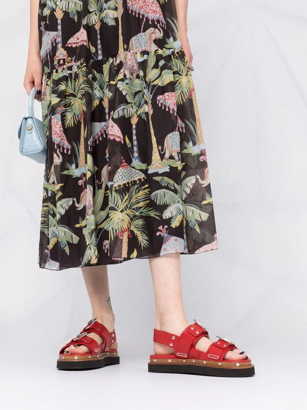  Red Valentino Kleid Mit Elefanten Print   Schwarz 