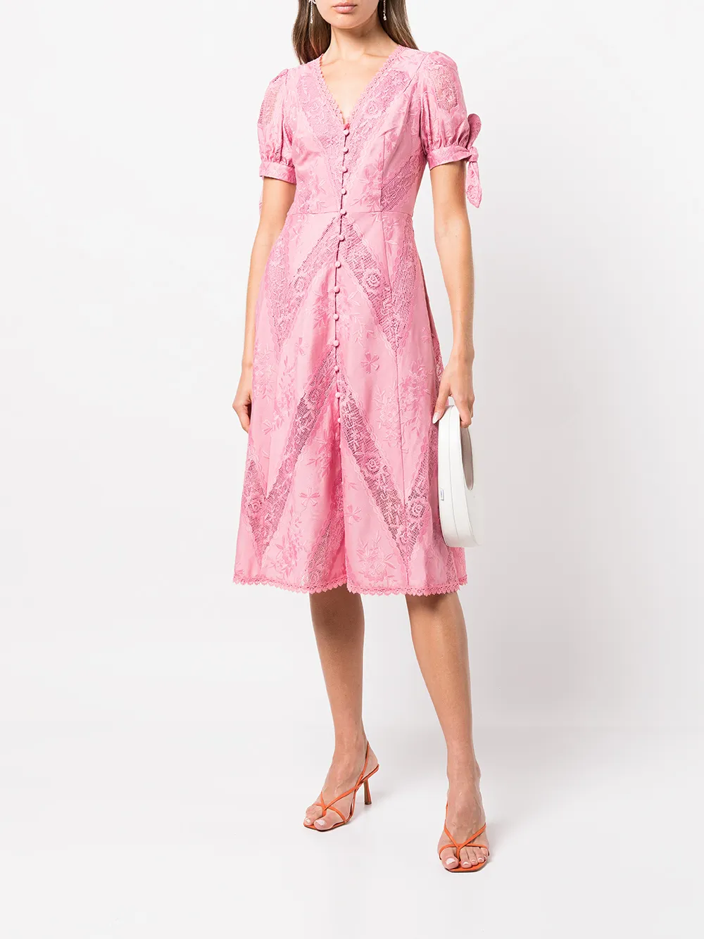 Marchesa Notte Jurk met geborduurde bloemen - Roze