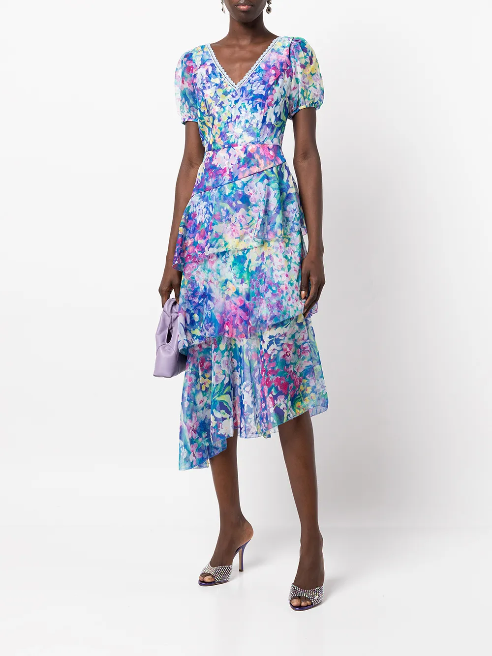 Marchesa Notte floral-print Asymmetric Dress - Farfetch