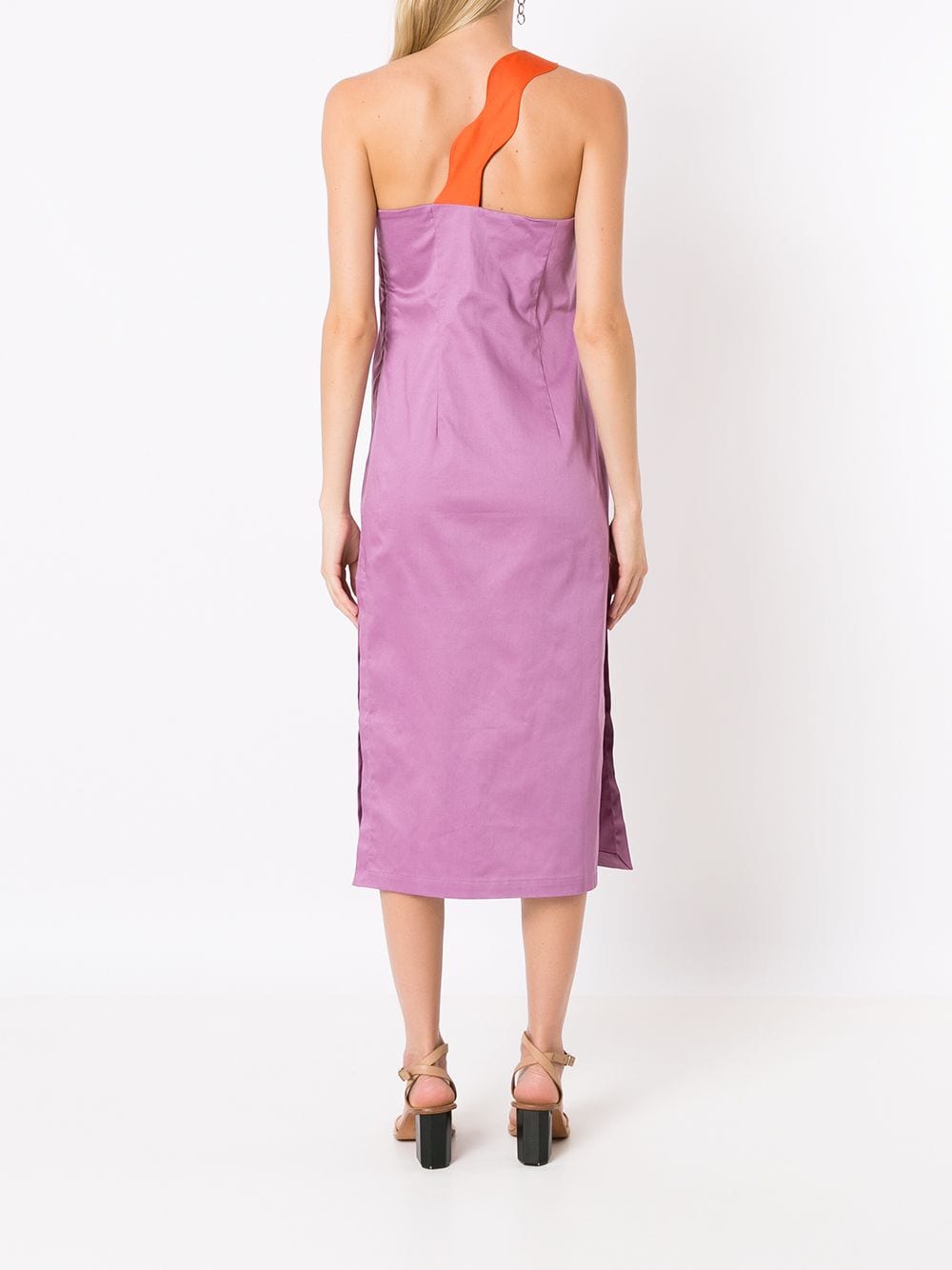 Shop Adriana Degreas Scallop-strap Midi Dress In Purple