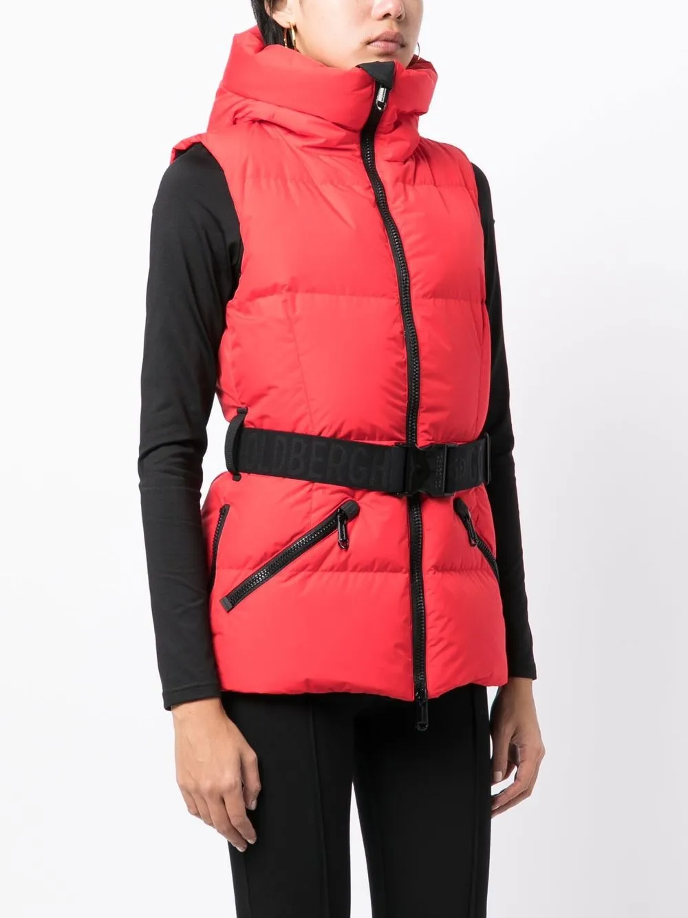 Shop Goldbergh Mae Belted Hooded Gilet In Red