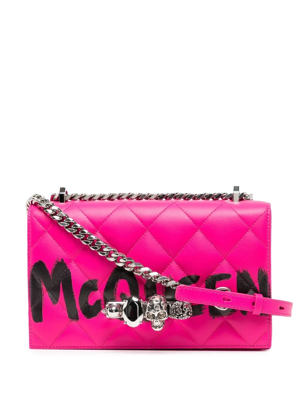 Alexander McQueen bolsa crossbody capitonada con logo estampado - Rosado