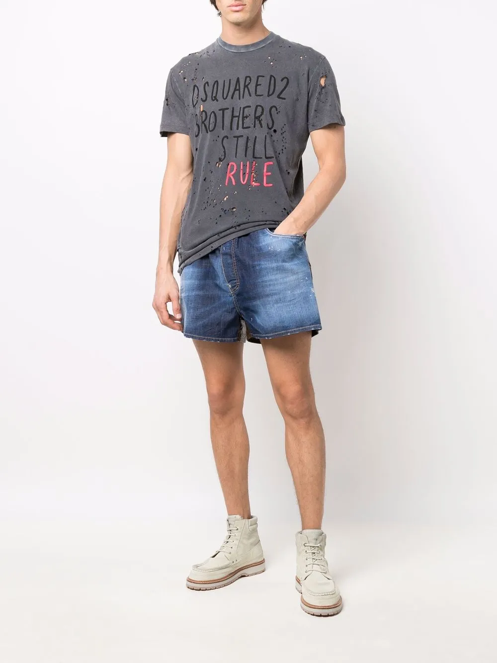 DSQUARED2 distressed panelled denim shorts | Denim Shorts | Image 2